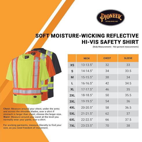 Pioneer High Visibility Lightweight Birdseye Safety Shirt, Short Sleeved Crew Neck with Reflective Tape, Yellow/Green,
