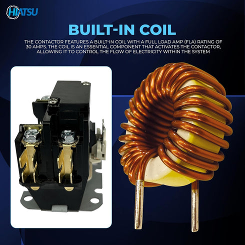 HVAC Motor Contactor 1 Pole FLA 30 Amp Coil 24VAC for Air Conditioner Replacement Relays