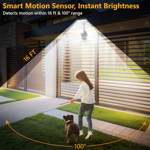 360Rotatable 92 (600 6000 IP65 Clip on Solar Lights Outdoor with Motion Sensor, & Vertically Adjustable Solar Fence