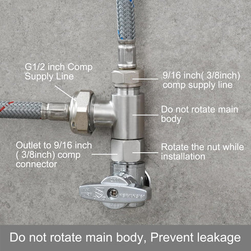 3-way 3/8" and 1/2" Adapter Tee Connector, Stainless Steel 3/8" Water Line T Fitting, Brushed Nickel, 1 PCS.