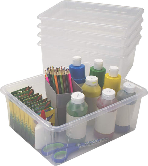 Storex 5-Pack Letter Size Deep Storage Tray – Unbreakable Clear Organizer Bin for Classroom, Office, Home