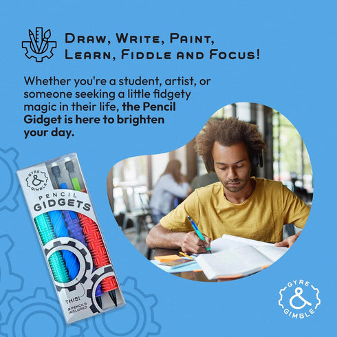 Pencil Gidgets Textured Silicone Pencil Sleeve for Fidgeting, 4 Sleeves & 2 Pencils for Focus and Tranquility
