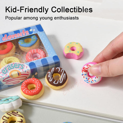 Donut Erasers for Kids, Bulk 24 Pieces, 3D Cute Fun Food Erasers for Party Favors, Classroom Prizes