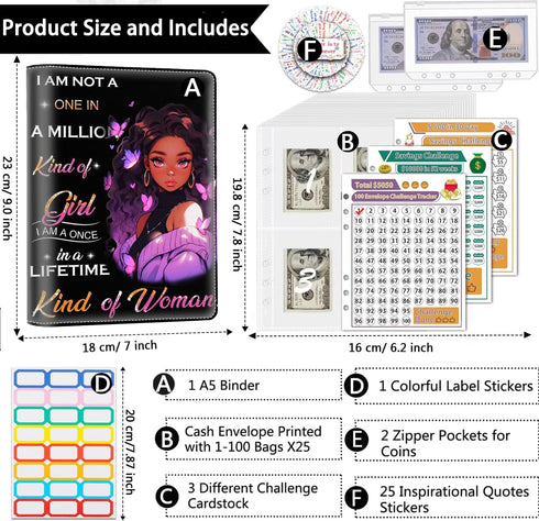 Money Saving Binder with 100 Envelopes, Cash Envelopes Budget Binder & 3 Budgeting Planner Trackers, A5 PU Leather Anime