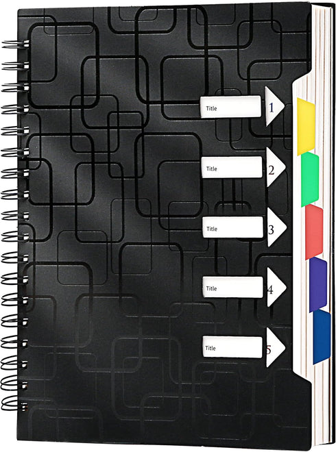 CAGIE 5 Subject Notebook for Work, 240 Pages Spiral Notebooks, College Ruled with Dividers Tabs, A5 Small Note Book