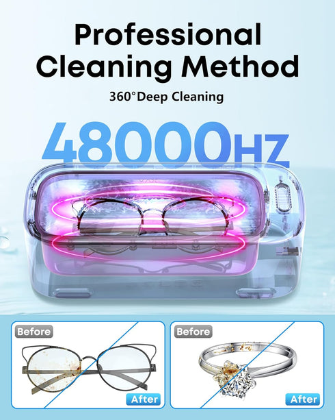 48kHz 19oz 304 30W BEESHOP Ultrasonic Jewelry Cleaner, Dual Modes with Degas Function, for Jewelry, Glasses, Rings