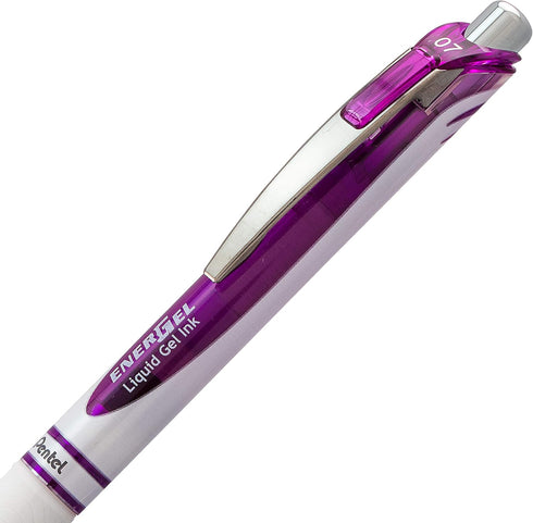 Pentel Gel Ink Pen, Pearl Retractable Gel Pen, 0.7mm Medium Point, Violet Ink, 12 Pack (BLN77PW-V)