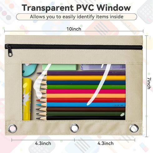V-Opitos 6 Pack Pencil Pouch for 3 Ring Binder, Pastel Colors Zipper Pouches with Clear Window, Durable Cloth Pencil