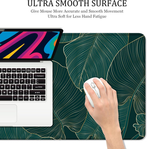 Large Desk Mat, 32" x 16" XXL Extended Gaming Mousepad, Cute Tropical Leaves Desktop Decor for Laptop & Keyboard