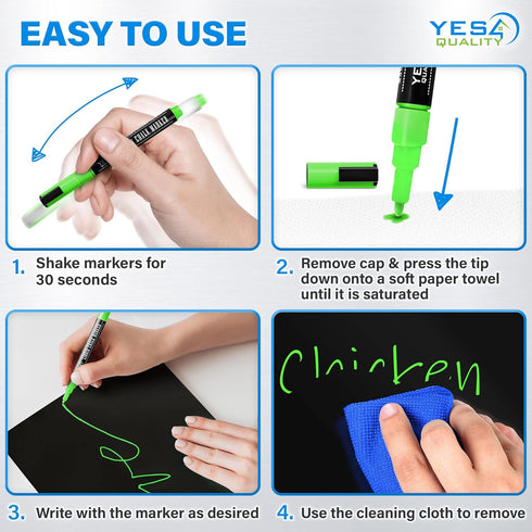 Magnetic Black Dry Erase Board for Fridge, 17 x 11 inch, Stain-Resistant with Neon Chalk Markers & Eraser