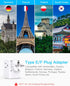 2 Pack Germany France Travel Plug Adapter, 3 Outlets with USB Ports, Type E/F