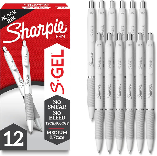 Sharpie S-Gel Gel Pens - Drawing Pens with Gel Ink for Journaling, Writing & Coloring, Medium Point (0.7mm), 12 Count