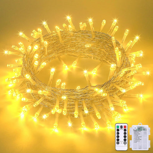 JMEXSUSS 33ft 100 LED Warm White String Lights for Room Decor, Battery