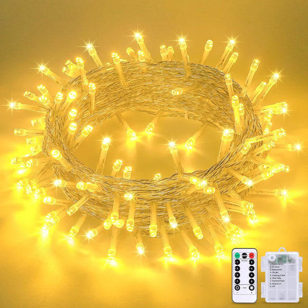 JMEXSUSS 33ft 100 LED Warm White String Lights for Room Decor, Battery