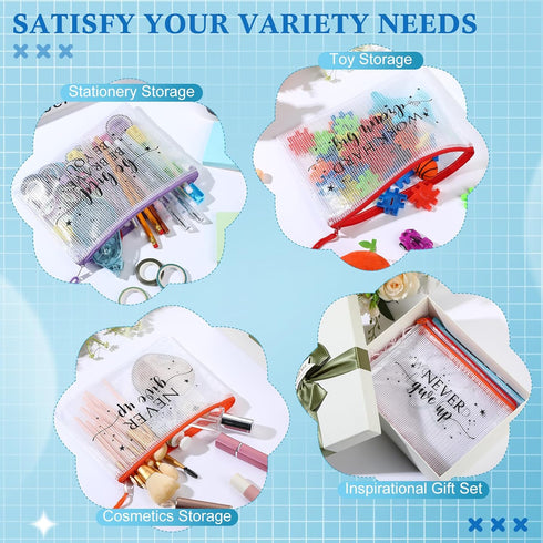 Tenceur 36 Pcs Inspirational Zipper Pouch, Mesh Document Folders, Office Supplies for Teachers
