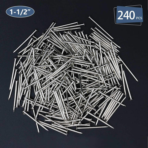 240pcs Hardware Nails, 1-1/2 Inches Nickel Plated Hanging Nails for Picture, Wood, Long, Wire Nails