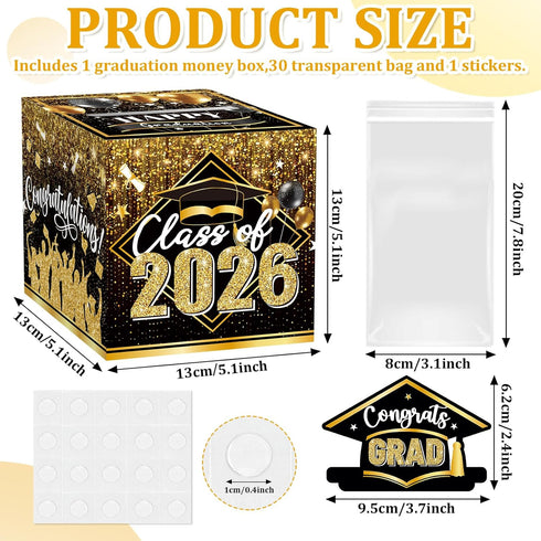 Sereliy 2026 Set Graduation Money Box for Cash Gift Pull, Black Gold Money Pull Box Gift Grad Suprise, Funny Graduation