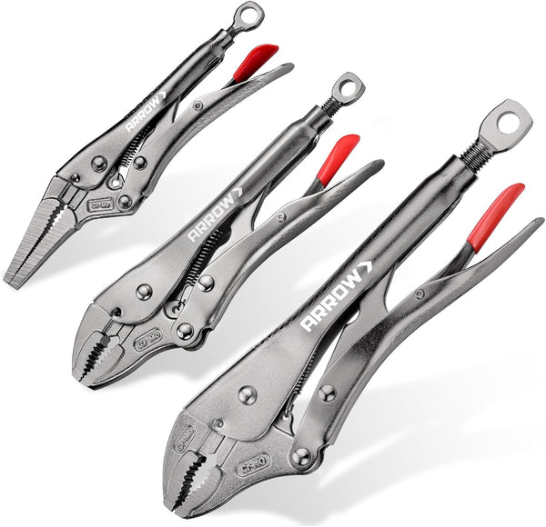 Arrow 3-Piece Locking Pliers Set - 6.5" Long Nose and 7" &