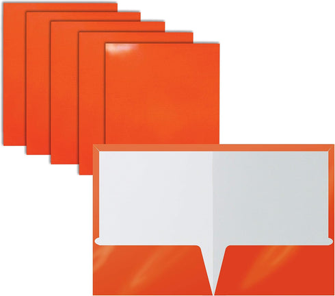 Better Office Products 2 Pocket Glossy Laminated Paper Folders, Letter Size, Orange Paper Portfolios, Box of 25 Orange