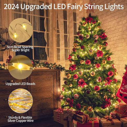 132FT 400 LED Waterproof Fairy Lights, Silver Wire Outdoor String Lights with Remote Timer for Wedding Party