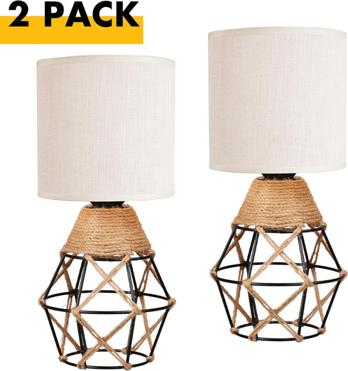 Set 2 Hamilyeah Table Lamps of with On/Off Switch, Farmhouse Woven Bedside Lamps for Night Stands with Beige Linen