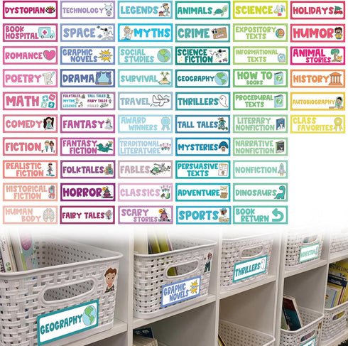Tinlade 56 Pcs Classroom Library Labels for School Library Genre & Topic for