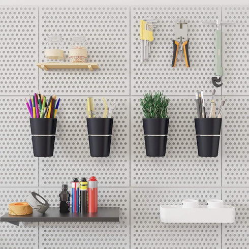 6 Set Ring Style Pegboard Hooks with Pegboard Cups, Black, Stainless Steel & Plastic for Craft Room