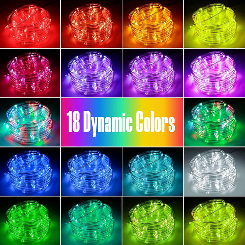 LHYLDS 33FT 100LED 18 8 Solar Rope Lights Outdoor Waterproof, Colors Changing Outdoor String Lights Tube Fairy Light