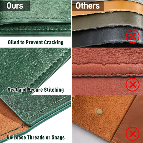 Green A4 PU Leather File Folders - 3PCS Document Organizer with String Tie Closure, Laptop Sleeve Notebook Case