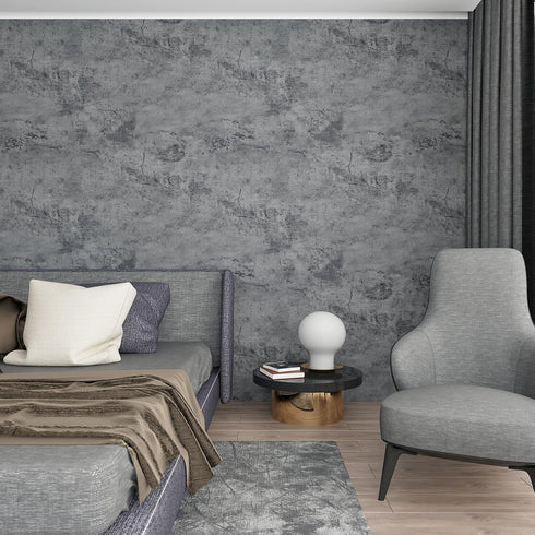 15.75" x 118" Dark Grey Concrete Wallpaper, Peel Stick Cement Contact Paper for Bathroom Kitchen, Waterproof Vinyl Film
