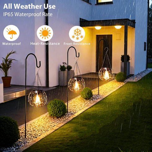 TWINKVILLA Bulb, Pergola-2Pack Hanging Solar Lanterns, Solar Lights Outdoor Waterpoof, Solar Chandelier with Warm White