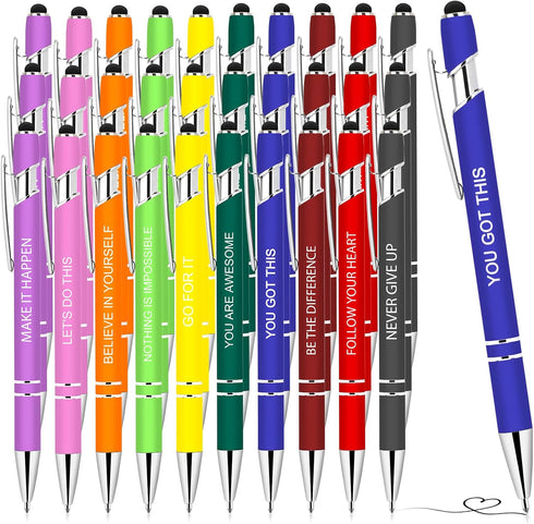 Inspirational Pens, 30 Pieces, Motivational Ballpoint Pen with Stylus Tip, Bulk Gifts for Women