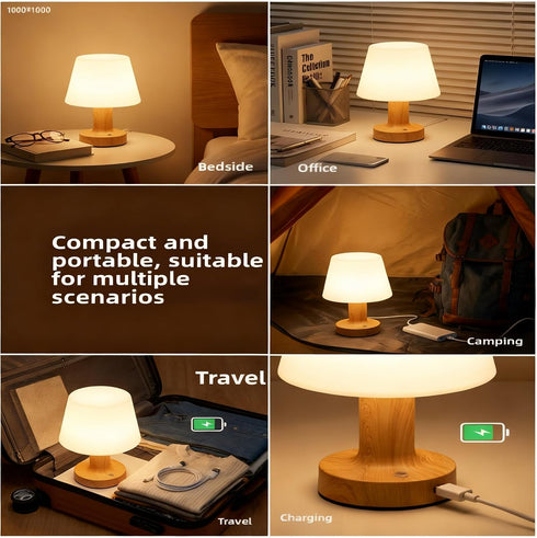 3-Level Dimmable Shower Lamp Mushroom Lamp LED Table Lamp for Bedroom Rechargeable Desk Bedside Small Lamps Night Light