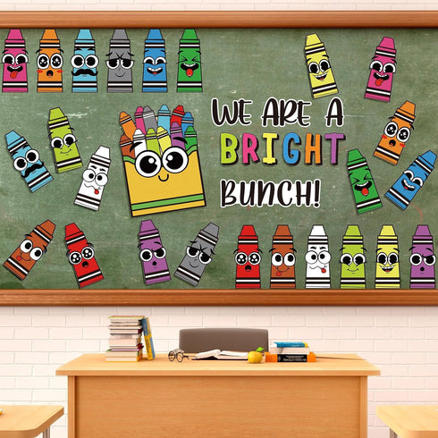 Set 47Pcs JarThenaAMCS Back to School Crayon Bulletin Board Colorful Crayon Shape Paper Cutouts with Glue Points We are