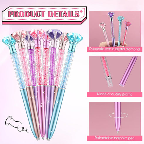 Leinuosen 48 Pcs Big Crystal Diamond Pens, Bulk Christmas Gift Bling Ballpoint Pen with Black Ink for Office Supplies