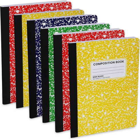 Wide Ruled Notebook, Composition Notebooks Wide Ruled Paper, 9-3/4 x 7-1/2” - 100 Sheets (200 Pages) - Durable Marble