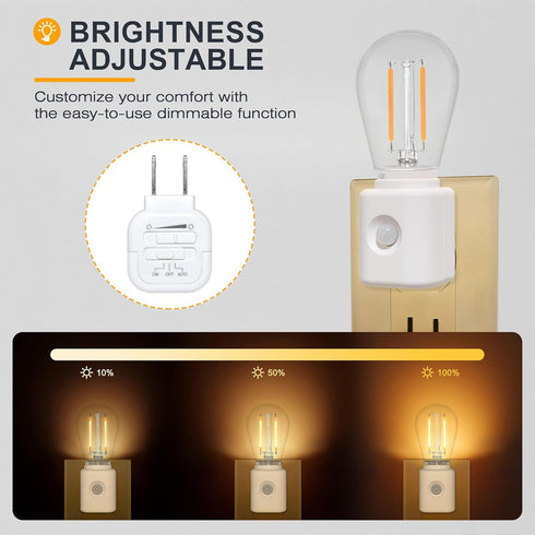 1W 2700K, 10-100LM 1-Pack Warm Night Lights Plug into Wall Motion Sensor, LED Night Light, Adjustable Brightness