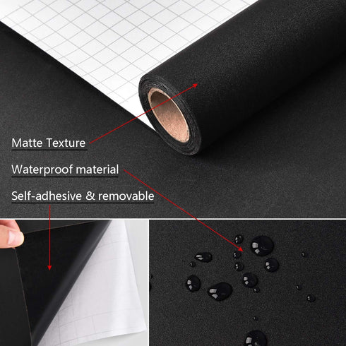 Mecpar Solid Black Wallpaper 15.7" x 118", Matte Textured Black Peel and Stick Vinyl for Rooms