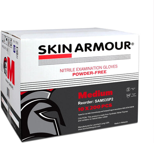 SKIN ARMOUR 200 Count Powder-Free Nitrile Medical Exam Gloves, Disposable, Non-Sterile, Textured Finger Tips