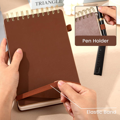 Yoment Top Spiral Notebook, Leather Large Steno Pads, 240 Pages, 7x10, 100 GSM Thick Paper, Left Handed Notebooks
