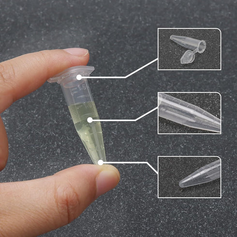 1.5ml Centrifuge Tubes with Snap Cap Bottom Tip, Clear Plastic Test Tube Vials, Pack of 500
