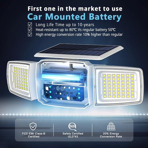 3 270 IP65 3 (2 Packs) White Solar Security Light Outdoor Super Bright LED, Motion Sensor Flood Light, Heads Wide