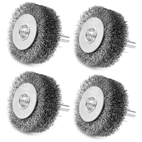 4 Pack 2 Inch Wire Brush Wheel for Drill, 0.0118" Coarse Crimped Carbon Steel Wire, Heavy Duty for Rust Removal