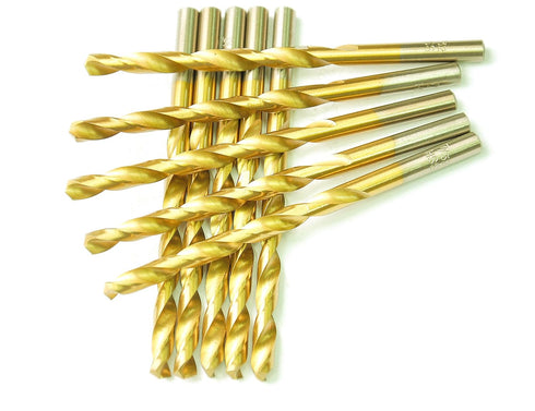 DRILLFORCE 10 PCS, 1/4" x 4" Titanium Coated Twist Drill Bits, Pack in Plastic Bag