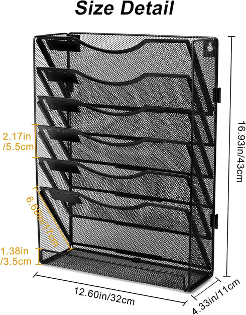 EasyPAG Office Supplies Wall File Organizer, 7 Tier Vertical Hanging File Folders Holder, Black
