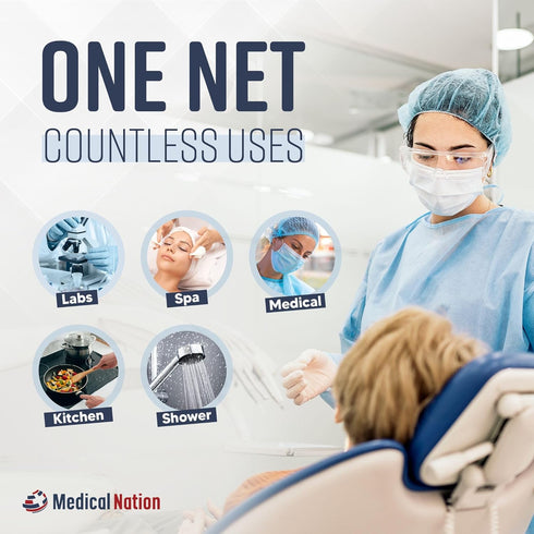 24" 100 Pack, 24" MEDICAL NATION Disposable Bouffant Caps Hair Net | Blue | Non-Woven, Non-Pleated Hairnets for Food