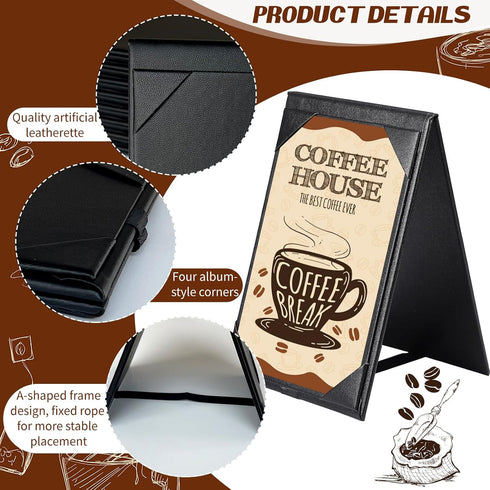 9 Pack 2 Leatherette Table Tents Black PU Leather Menu Covers Bulk Double Sided A-Frame Sign Holders Side Drink Dessert