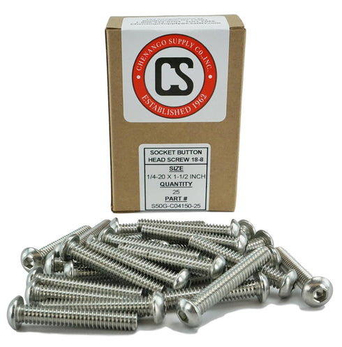 Stainless 1/4-20 x 1 Socket Button Head Cap Screws, Full Thread, Hex Drive, Stainless Steel 18-8