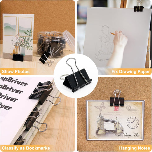 Coideal Black Binder Clips Medium, 1.25 Inch Metal Paper Clips, 24 Pcs for Office School