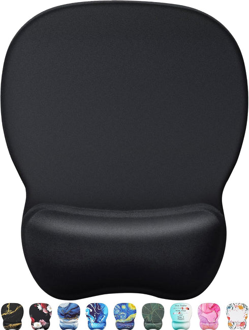 MROCO Ergonomic Mouse Pad, Black Color with Gel Wrist Rest, Comfortable Non-Slip PU Base, 9.4 x 8.1 in